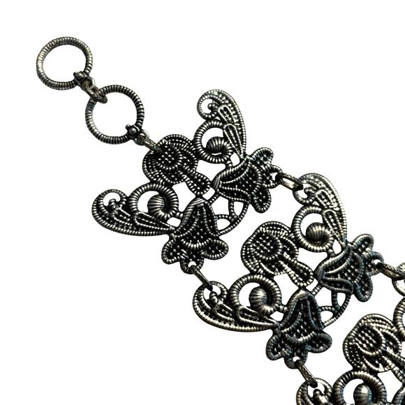 Vintage Premier Designs Wide Silver Panel Chain Bracelet textured ornate Boho - Picture 4 of 9